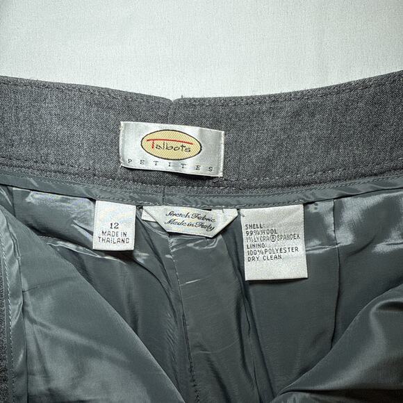 Talbots Womens Petite 12P Italian Wool Pants Gray Lined Wide Leg Cuffed Career - Picture 3 of 13